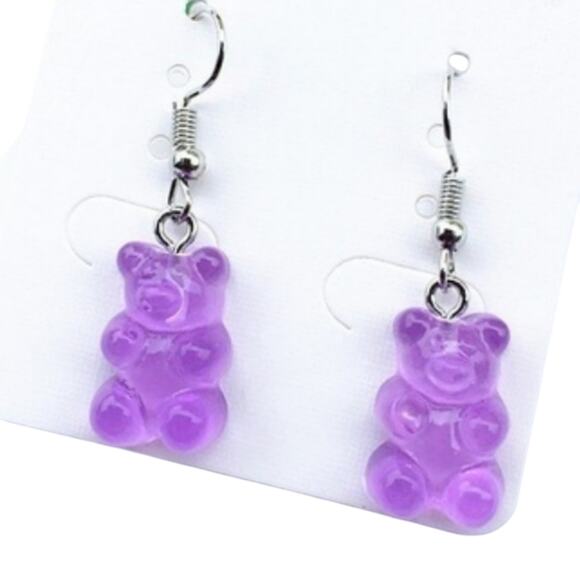 Purple Faux Gummy Bear Earrings - Picture 1 of 2